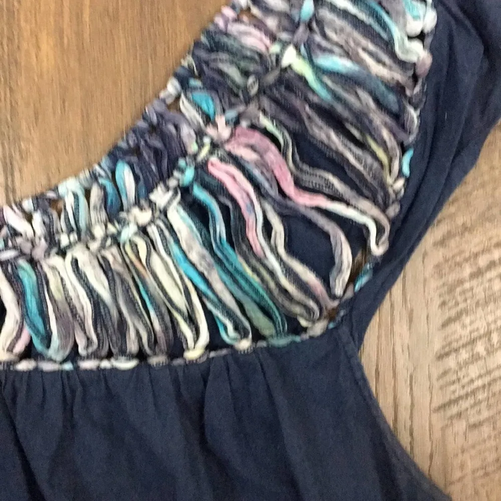 Lucky Brand navy blue loop tie neckline blouse - Image 2