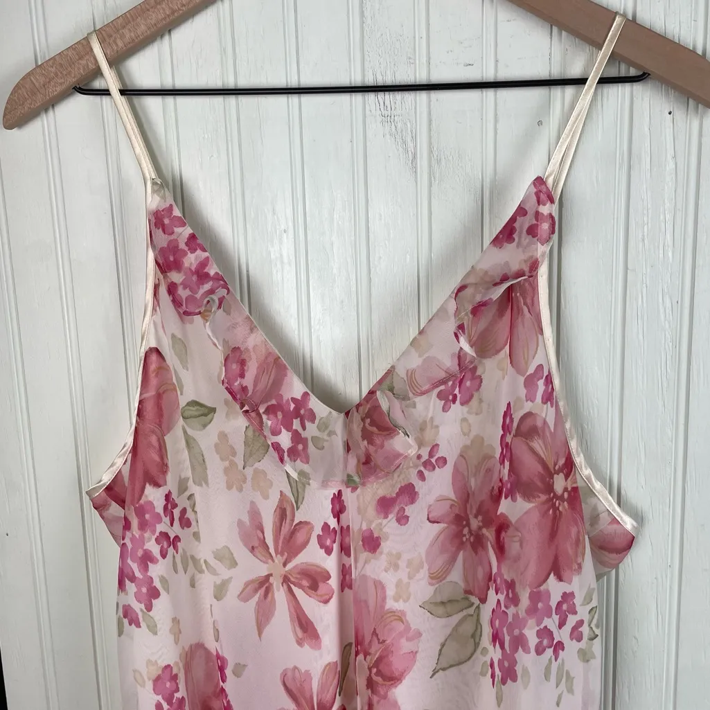 Vintage 90s Y2K Valerie Stevens Maxi Slip Dress Size Large Pink Floral Fairycore - Image 8