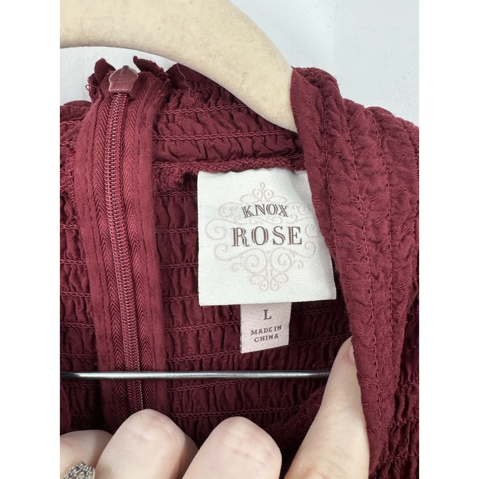 Knox Rose Boho Cottage Blouse Women L Burgundy Fairy Grunge Dark Coquette - Image 3