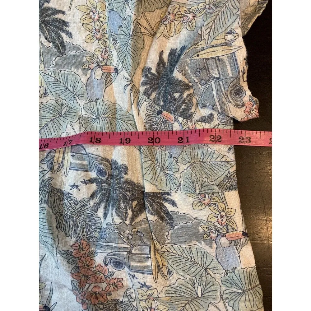 Linen Top Women's 1X Hawaiian Tropical Surf Palm Trees Cars Toucan Parrot - Image 10