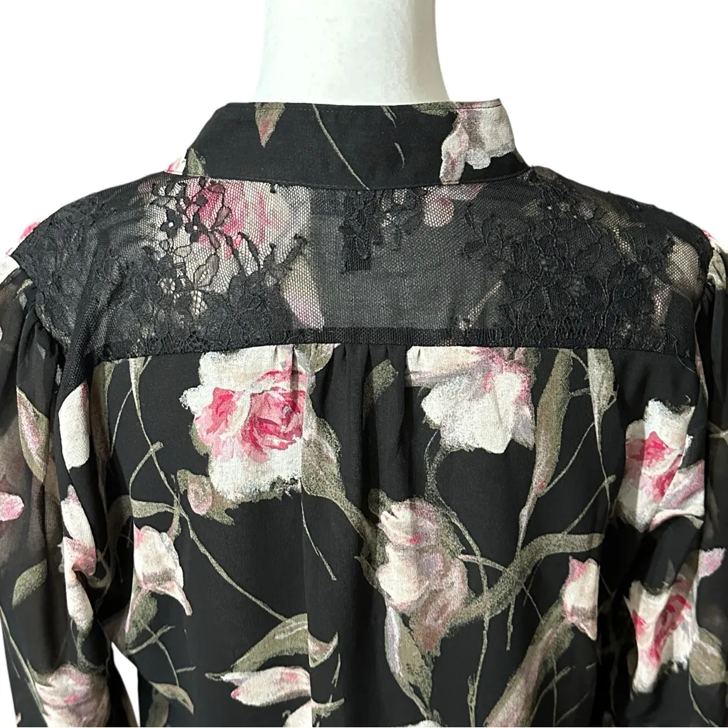 White House Black Market Gabrielle Floral Print Blouse Black Red Plum 8 - Image 6