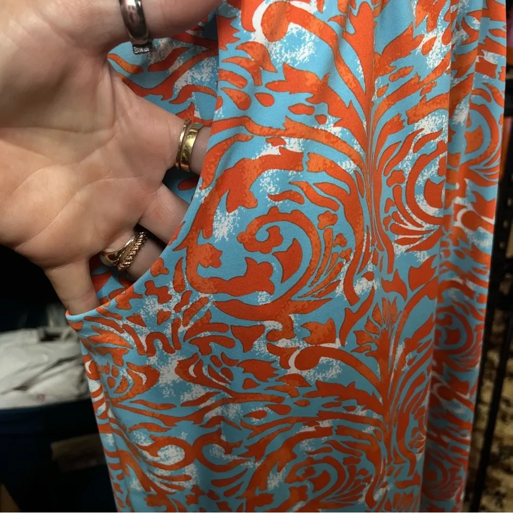 J McLaughlin Dillards Emma Dress Catalina Cloth Blue Orange Boat Neck Modest‎ LG - Image 6