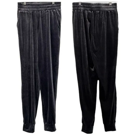 NUDE Crushed Velvet Joggers High Waisted Relaxed Loose Sweatpants Gray Small - Image 14