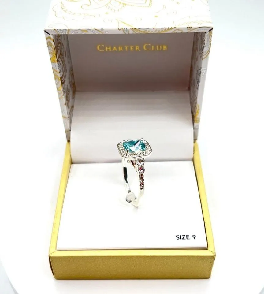 Charter Club Jewelry Ring Blue and Rhinestones Silver tone Size 9 - Image 3