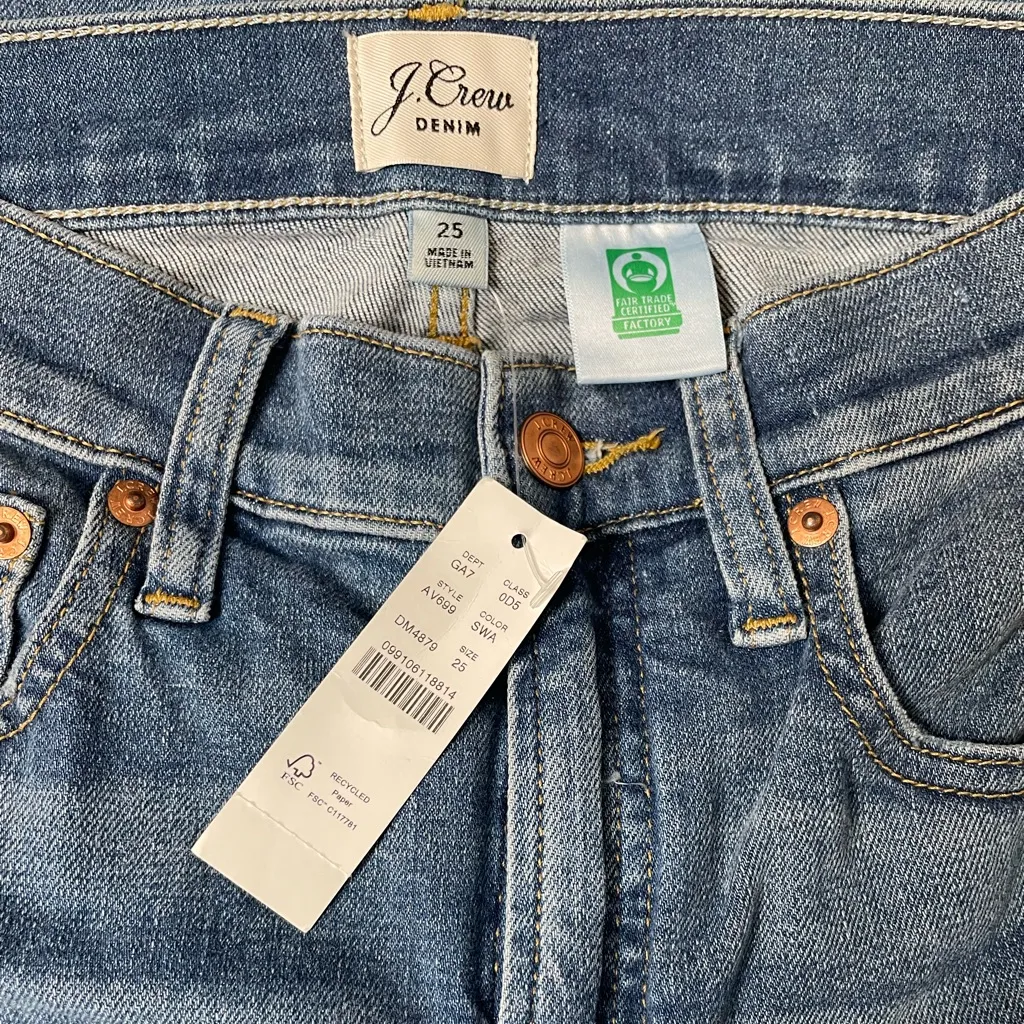 J. Crew 10” Toothpick Lightly Distressed Straight Leg Denim Fair Trade $128 NWT - Image 5