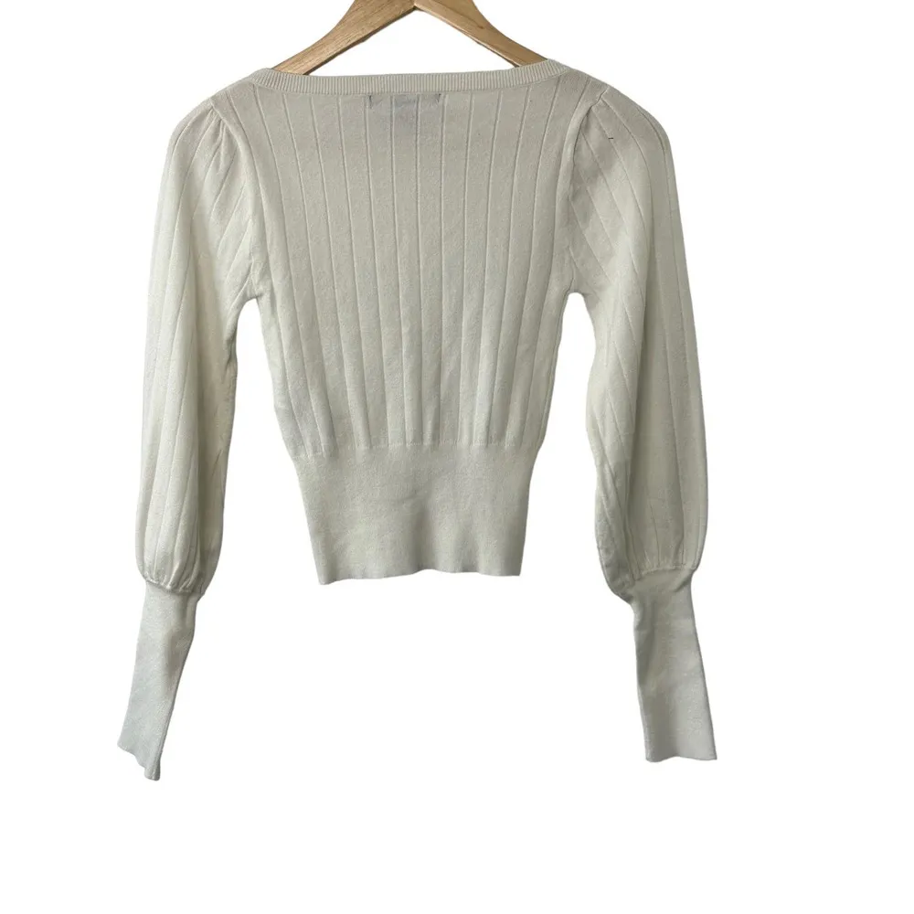 Forever 21 Contemporary White Lightweight Ribbed Sweater Balloon Sleeves  Small - Image 4