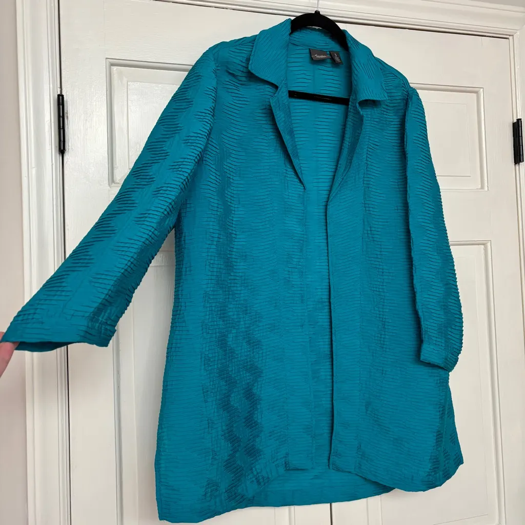 Chico's Travelers Size 3 Textured Open Front Shirt Jacket Blazer Chicos Size‎ XL - Image 3