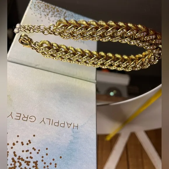 Happily Grey Gold Tone Cuban Link Crystal Pavé Bracelet NWT - Image 2