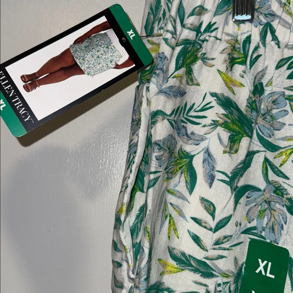 Ellen Tracy Linen Blend Skort Green Fern Print Women’s XL Extra Large - Image 5