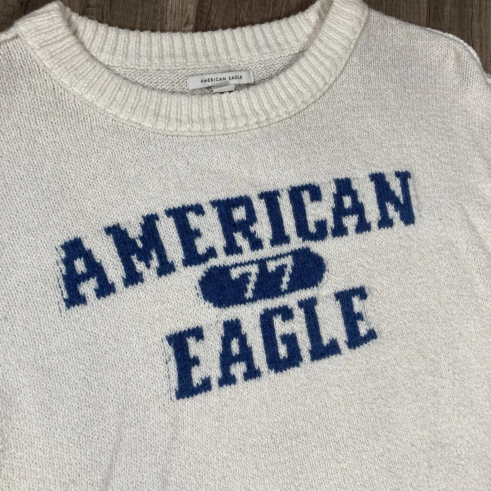 American Eagle Cropped Sweater Small 1977 Varsity Woman's Preppy Athletic Retro - Image 2