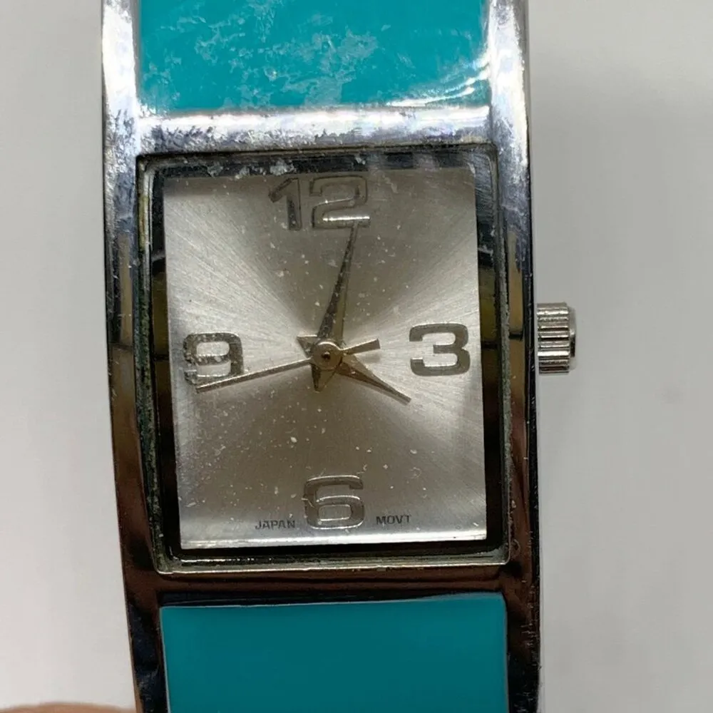 Chico’s women’s Quartz analog watch 20mm silver blue tone cuff bracelet 7.5” run - Image 2