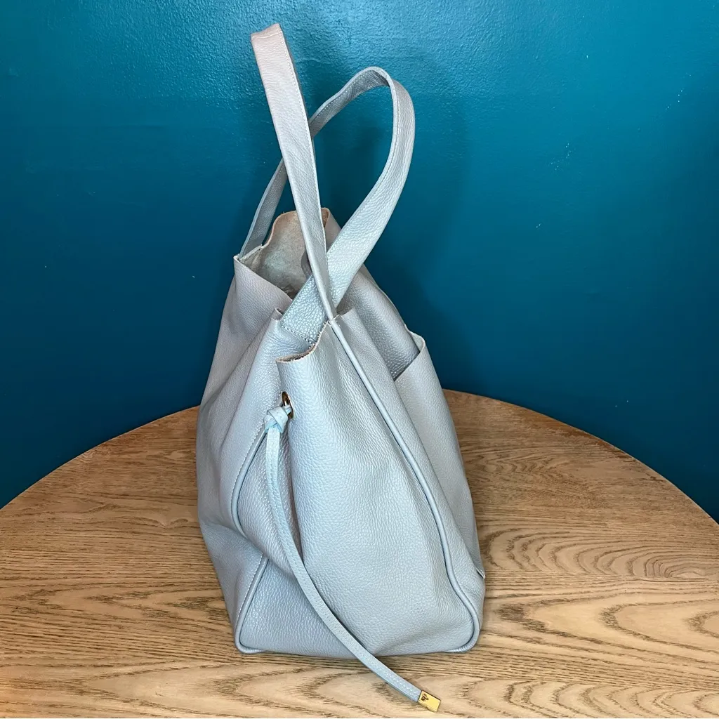 Persaman New York Large Slouchy Pebbled Leather Tote Light Blue Shoulder Bag - Image 2