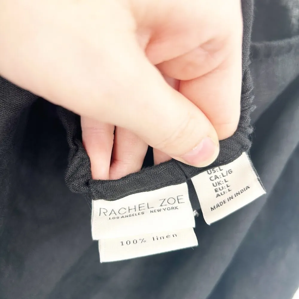 Rachel Zoe Womens Beachy Coastal 100% Linen Crochet Halter Tank Top Size L Black - Image 4