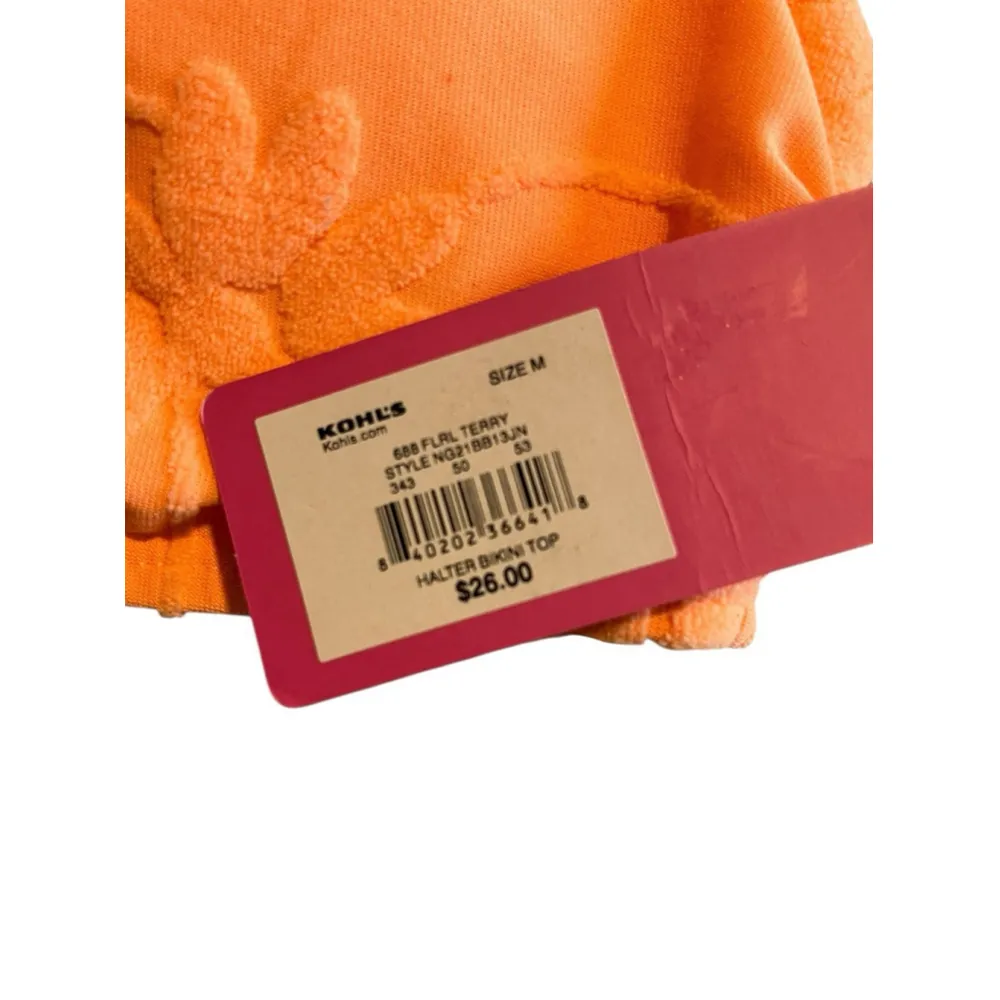 Xhilaration Halter Bikini Top Womens M Orange French Terry Floral Texture Padded - Image 6