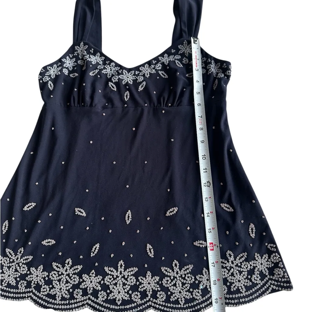 Women’s Medium navy blue Beaded Sequin Flower Tank Top Fairy 90s Romantic Y2K - Image 3