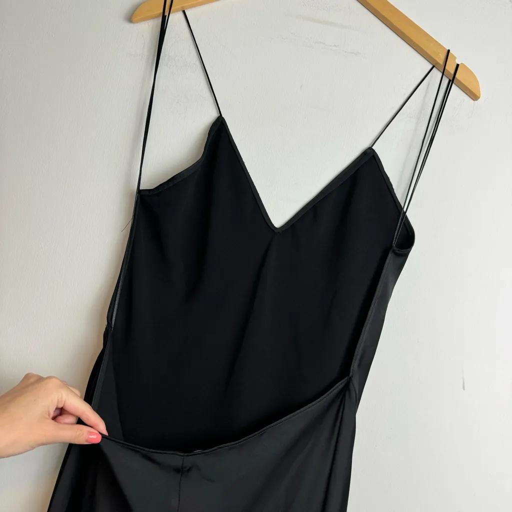 NEW ZARA Black Satin Slip Maxi Dress Sz Large Open Back - Image 10