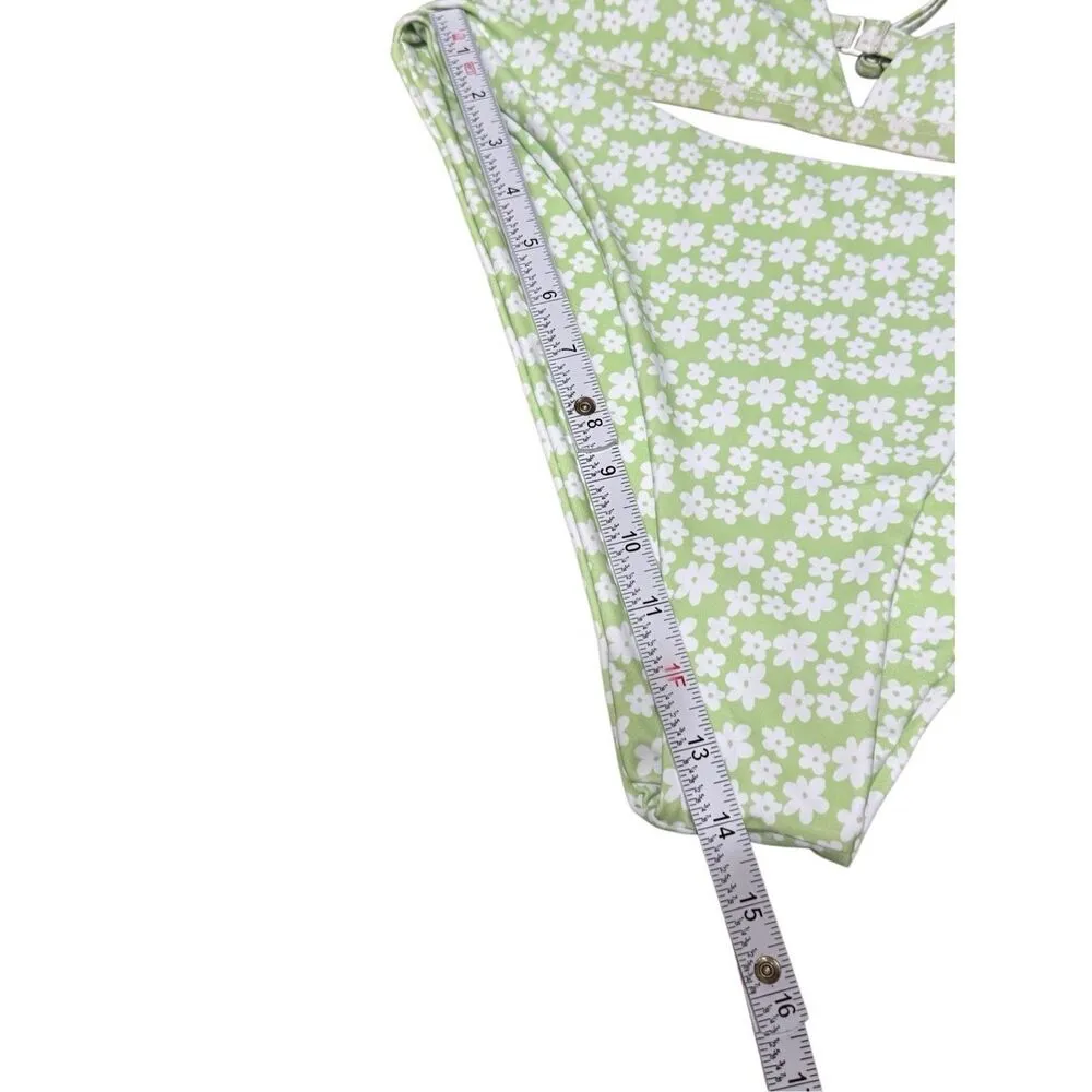 NEW Aurelle Swim Billi Bikini Set Green with White Daisy Print Sz L Size L - Image 6