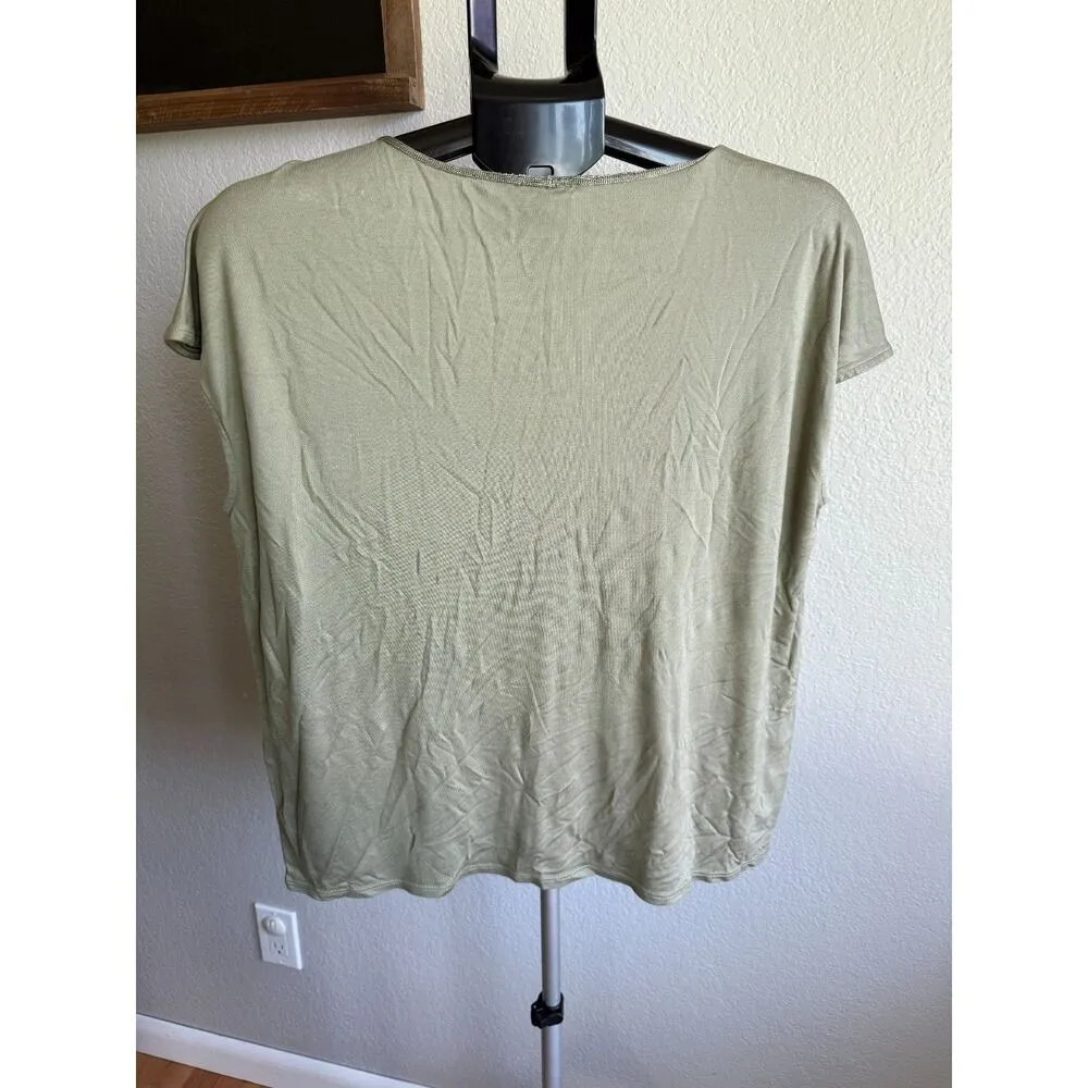 Chico's Modal Light Olive Green Swing Flowy Soft Cozy Scoop Neck Short Sleeve L - Image 2