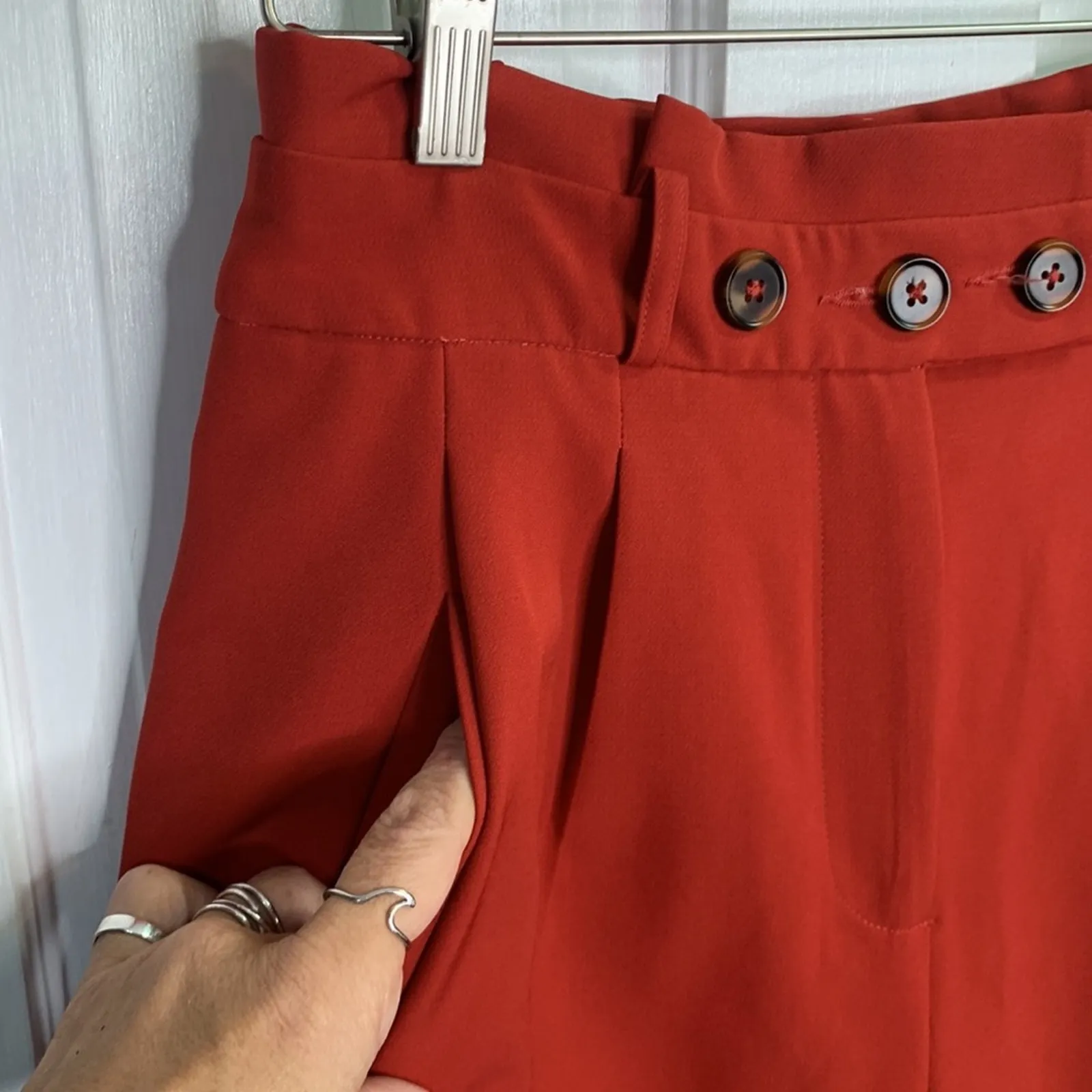 A LOVES A Woman’s Red / Orange High Paperbag Waisted Trousers Pants W-215 Sz 4 - Image 3