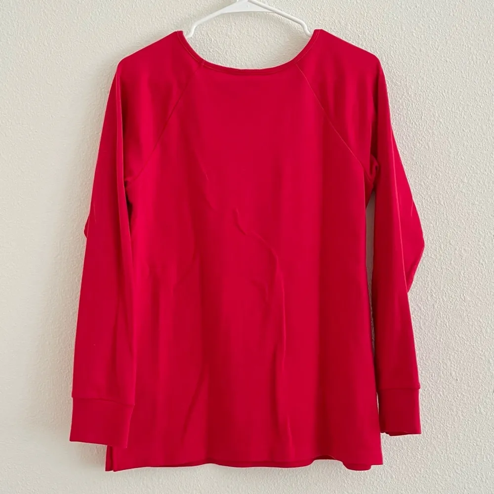 VTG Quacker Factory Red Christmas Holiday Paw Print Bling Long Sleeve Shirt S - Image 3