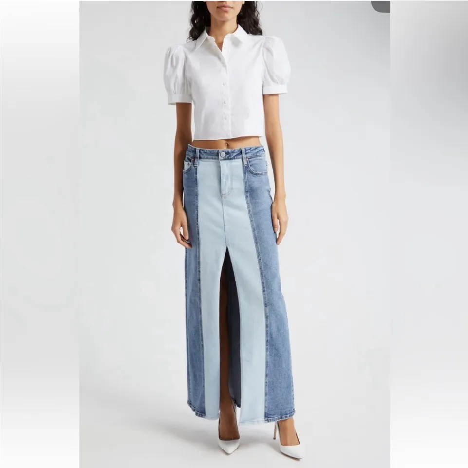 NWT Alice + Olivia Rye‎ Low-Rise Two-Tone Denim Maxi Skirt Sz 25 $375 - Image 11