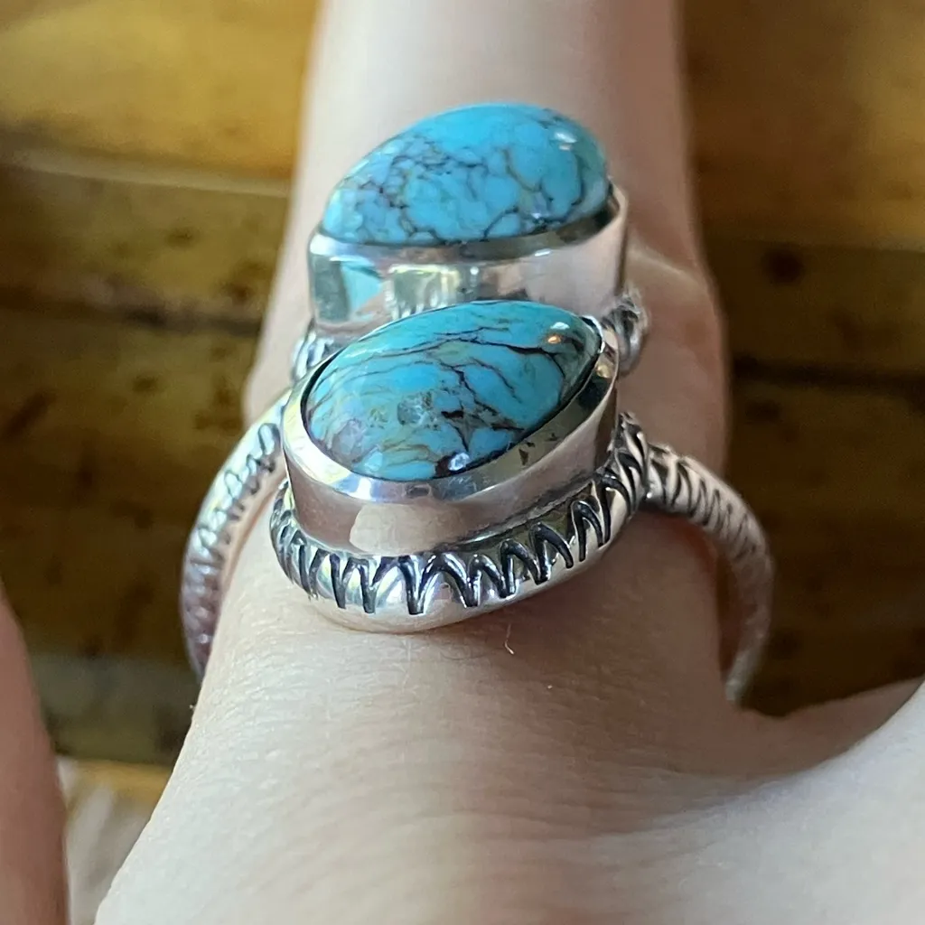 Natural Blue Moon Turquoise Sterling Silver Ring Size 7 - Image 2