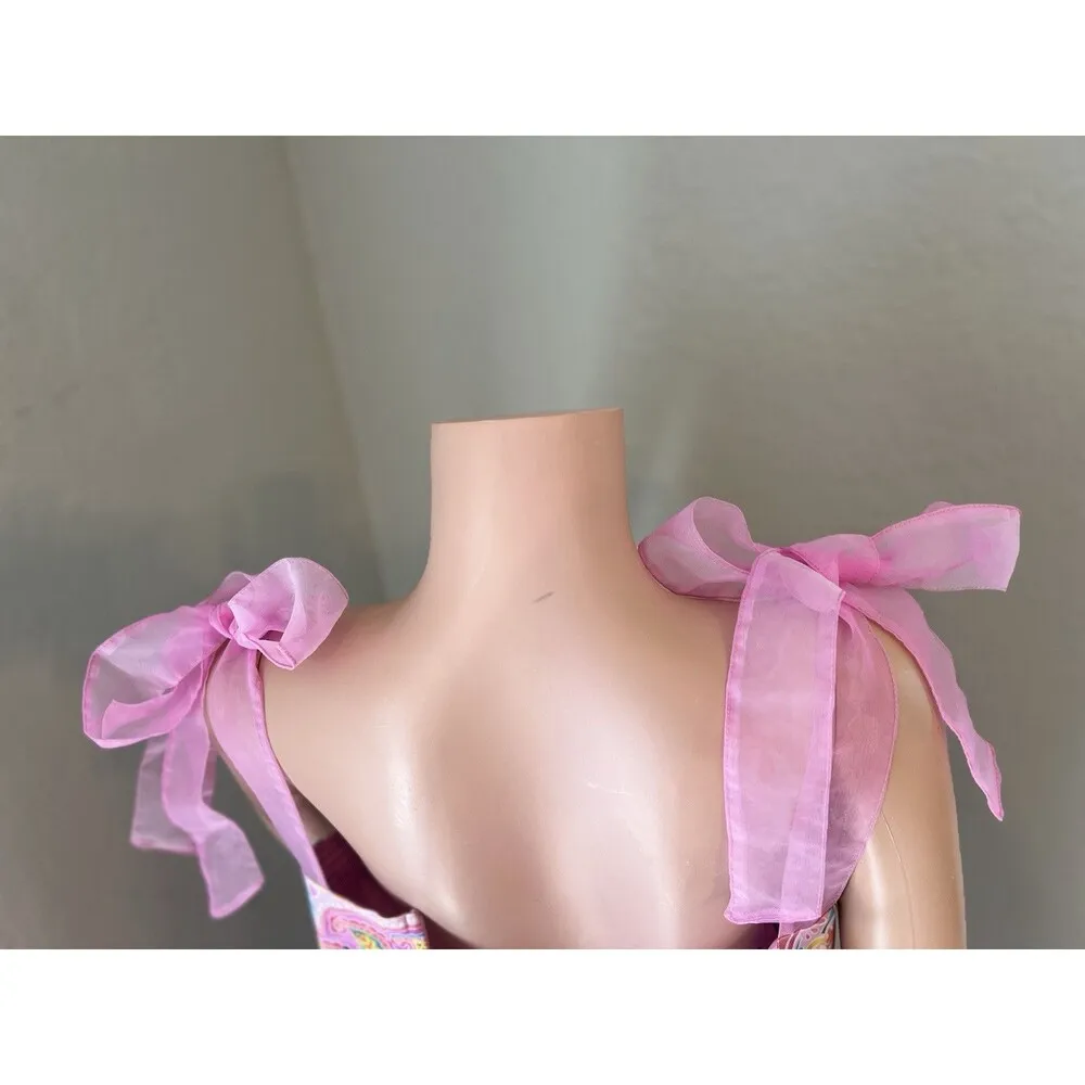 Day + Moon COLORFUL PAISLEY Baby Doll SUMMER SPRING ROMANTIC Dress SZ LARGE #49 Pink - Image 2