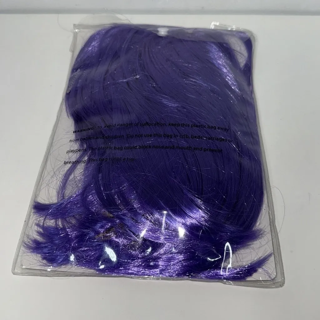 Halloween Costume Wig Neon Purple Short Bob Straight Hair Adult Cosplay - Image 3