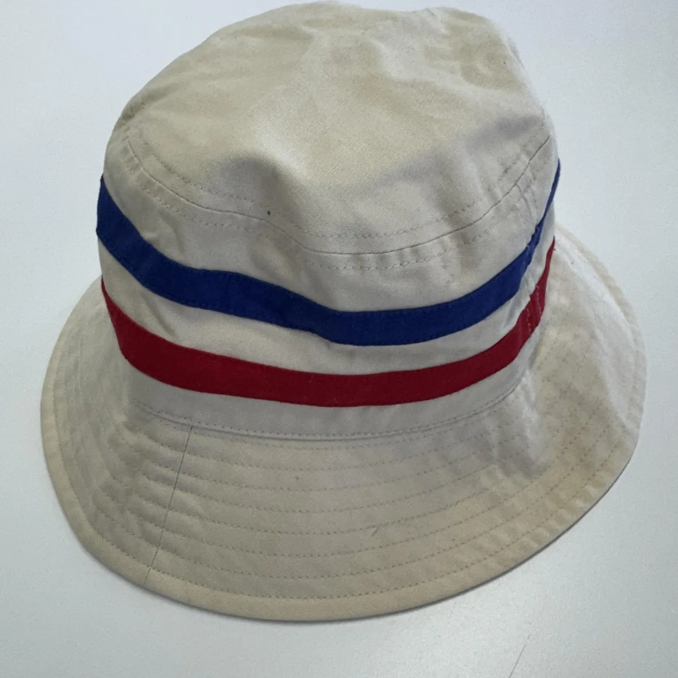 Anthropologie Hat Bucket Womens One‎ Size Beige Blue Red Striped Cotton - Image 10
