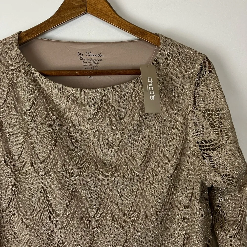 Chico's NWT Gold Sparkly Long Sleeve Scalloped Fringe Blouse - Image 10