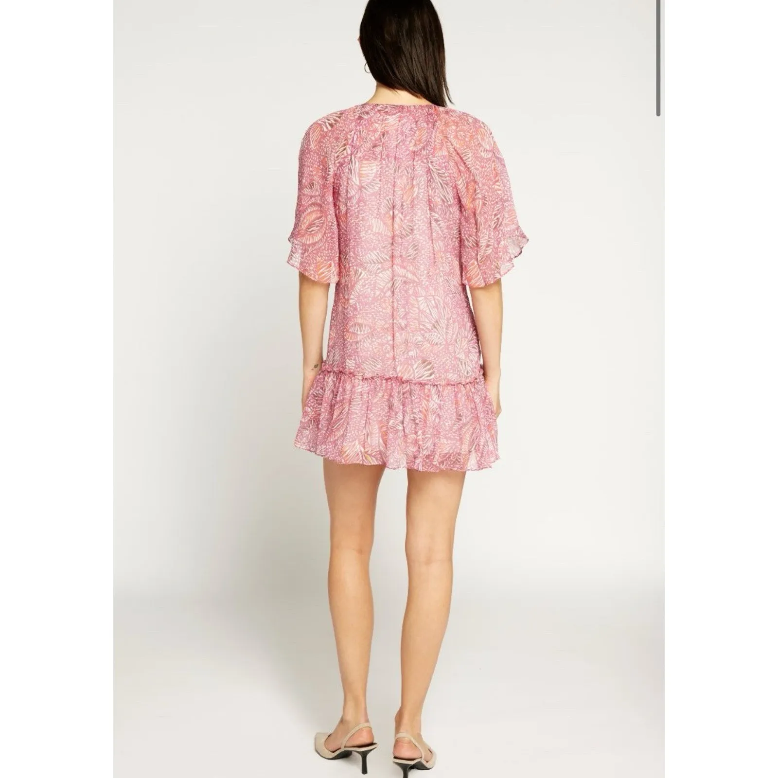 Joie Women's Magenta Haze Multi Pink Zinnia Floral Tiered Mini‎ Dress Size Small - Image 3