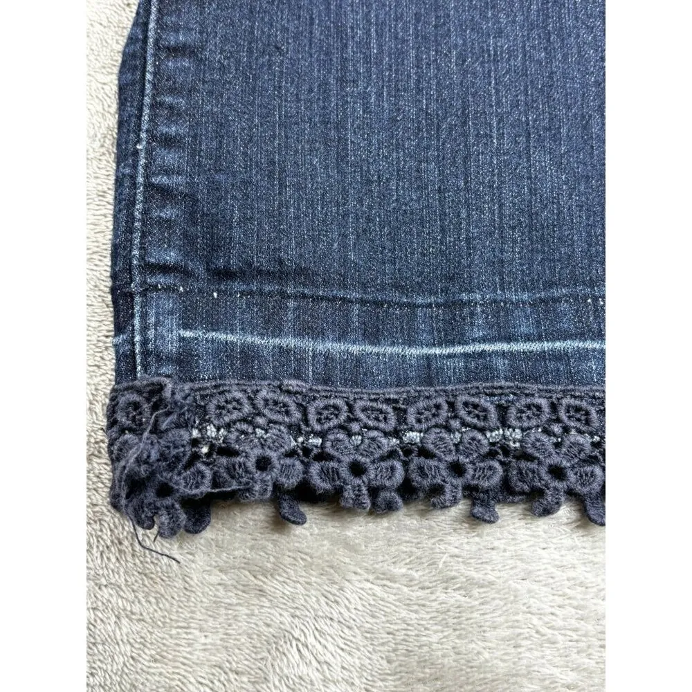 NYDJ Straight Leg Denim Jeans Womens Size 10 Lace Hem Dark Wash * Altered - Image 6