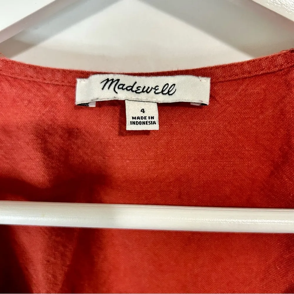 Madewell Women’s Linen Cotton Pleat Sleeve Jumpsuit Red Size 4 EUC - Image 4