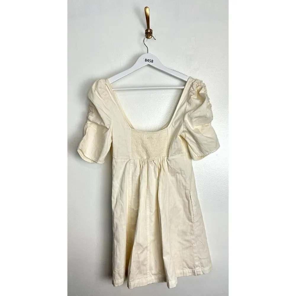 FREE PEOPLE Cheyenne Smocking Short Puff Sleeve Denim Mini Dress Size X-Small - Image 10