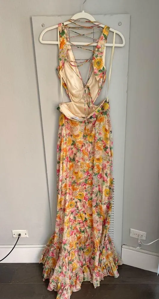 MAC DUGGAL Nude Multi Floral Print Cut Out Lace Tiered Gown - Image 12