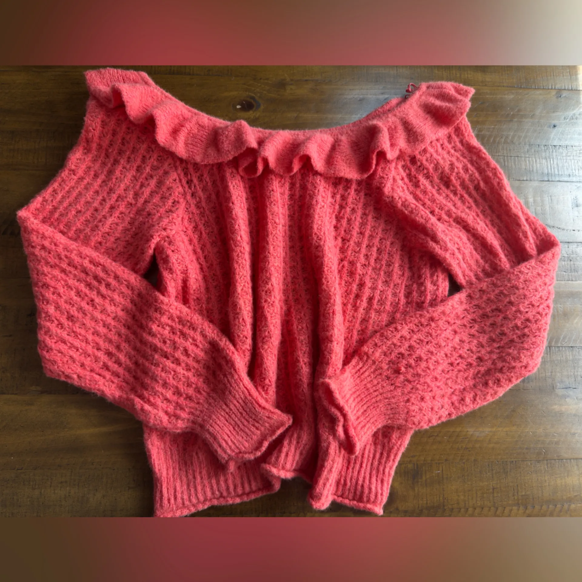 Anthropologie | nwot Ruffle Boat Neck Lumi Sweater Coral Pink Rose Cozy - Image 2