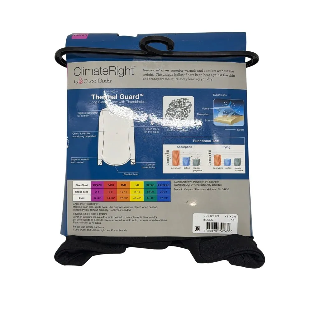 NWT Cuddl Duds ClimateRight XS Black Thermal Fleece Long Sleeve Base Layer Top - Image 3