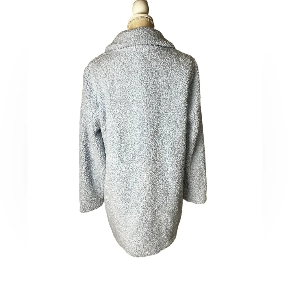 Soft Surroundings Contesse Teddy Bear Sky  Blue Faux Sherpa Long Jacket Coat - Image 4