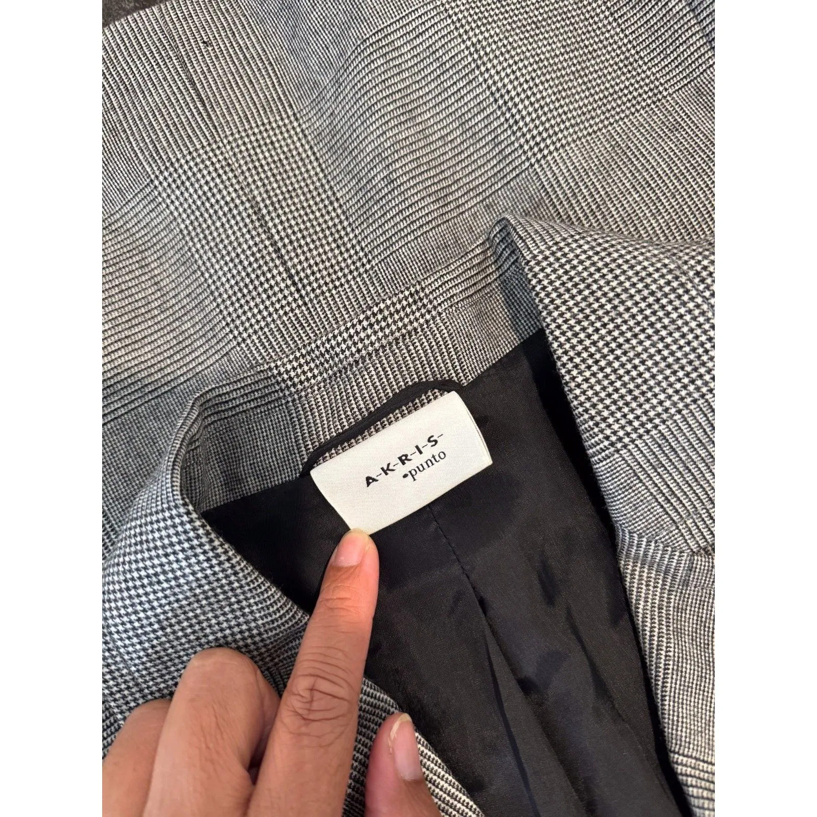 Akris Punto Women Blazer Gray Two Button Plaid Suit Jacket Notched Office Size 6 - Image 3