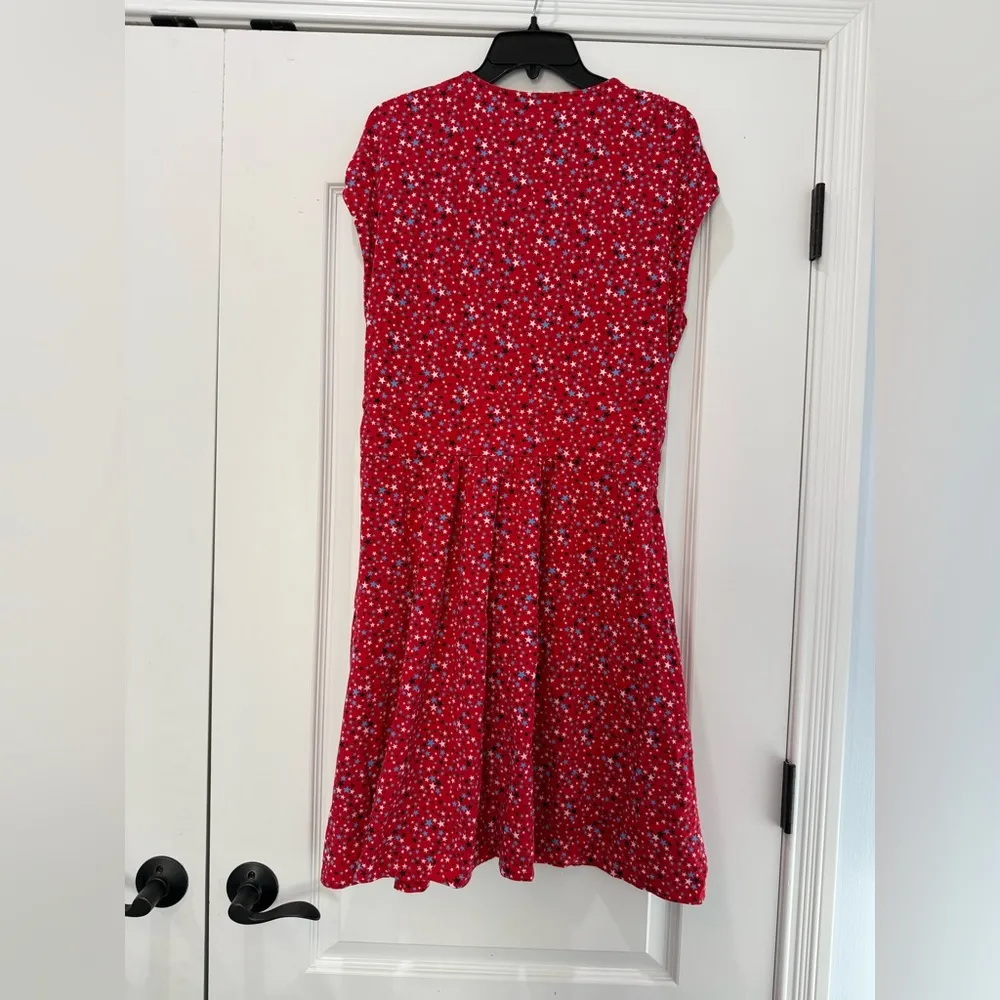 Lands' End Dress Women’s 1x Red Star Print wrap modest beachy summer stretch - Image 3