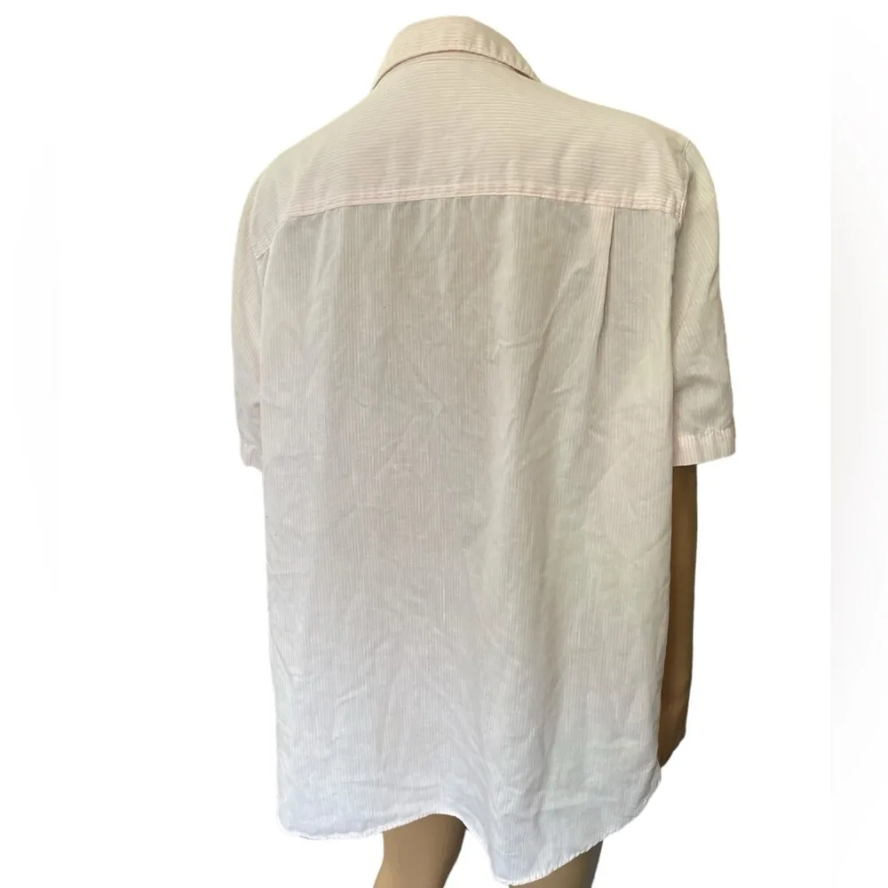 Alfred Dunner Vintage 80s Pink White Striped Cottagecore Embroidered Floral Top - Image 6