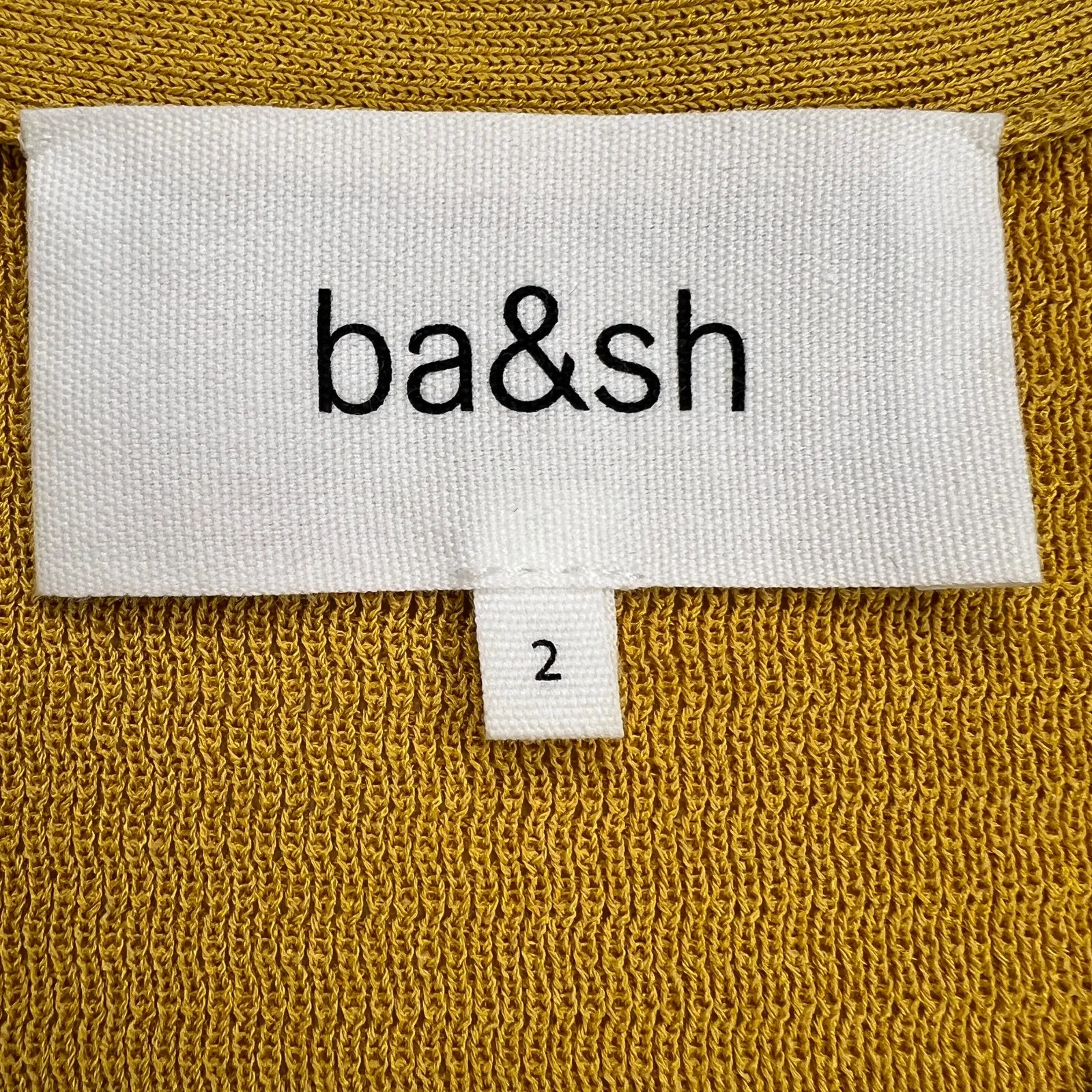 ba&sh Adana Pointelle Babydoll Cap Sleeve Knit Dress Mustard Yellow Lined Size 2 - Image 5