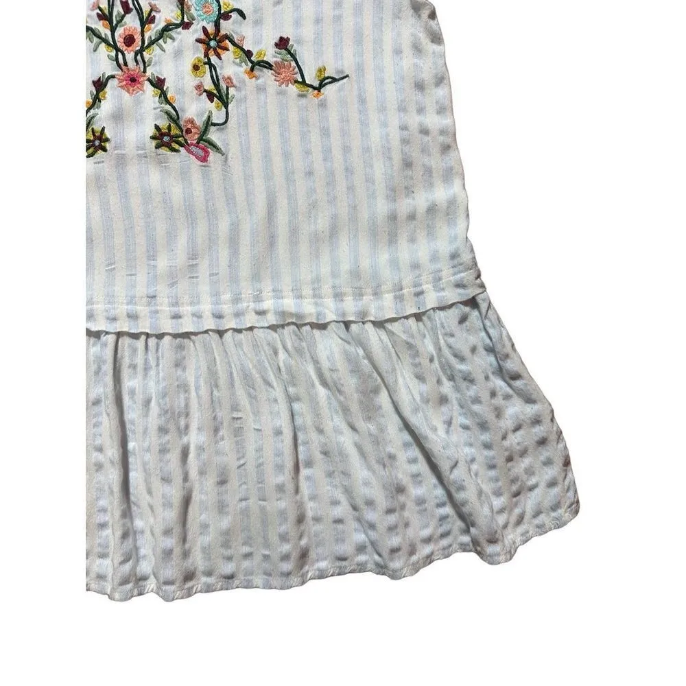 BluHeaven by UMGEE BOUTIQUE Blue striped floral embroidery rayon loose tunic top - Image 7