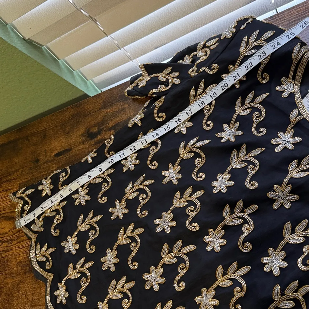 Vintage Stenay Black Silk Top with Gold Floral Beaded Embroidery 100% silk Size M - Image 11