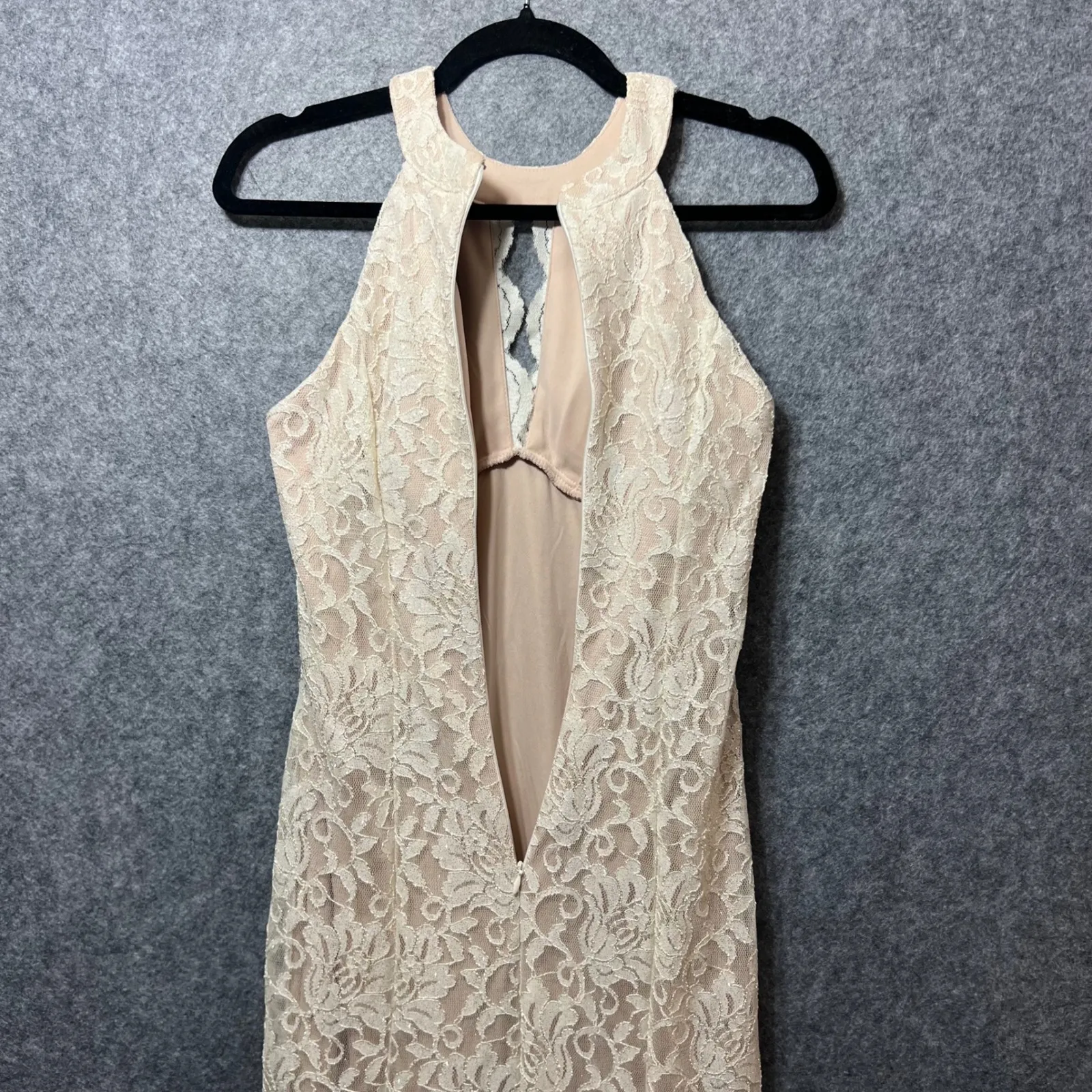 Nightway Glitter Lace Halter Keyhole Dress 4P‎ Evening Gown Mermaid Wedding Prom Tan - Image 8