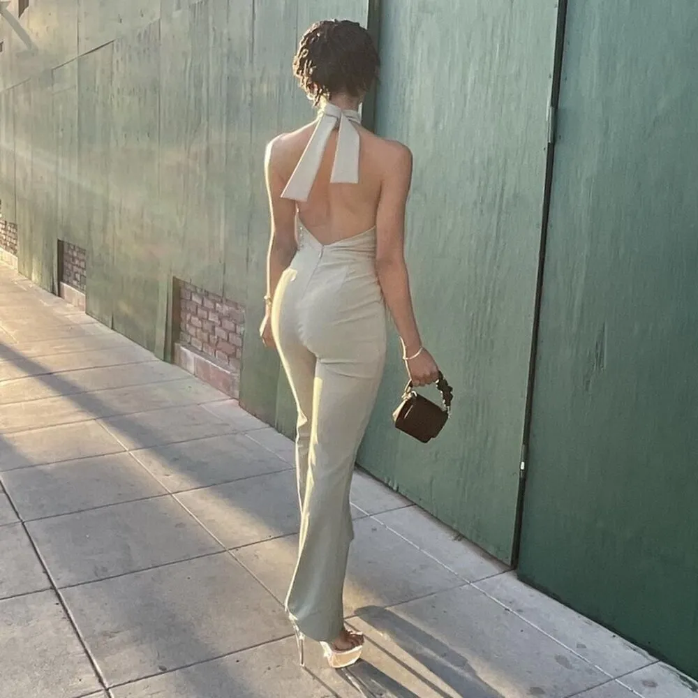 LAVISH ALICE Halter Flare Leg Jumpsuit in Sage Green Size US 2 - Image 3