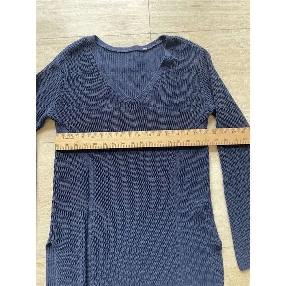 Athleta Highline Navy Blue V-neck Cotton/Nylon Tunic Long Sleeve  Sweater Sz S‎ - Image 2