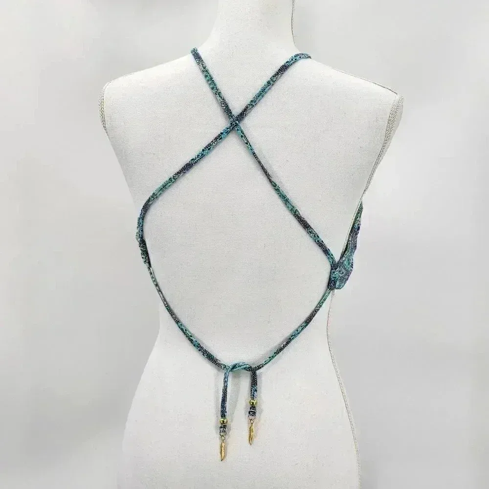 Jessica Simpson Bikini Top Swimwear Swim Suit Top Blue Green‎ Padded Bra Small - Image 2