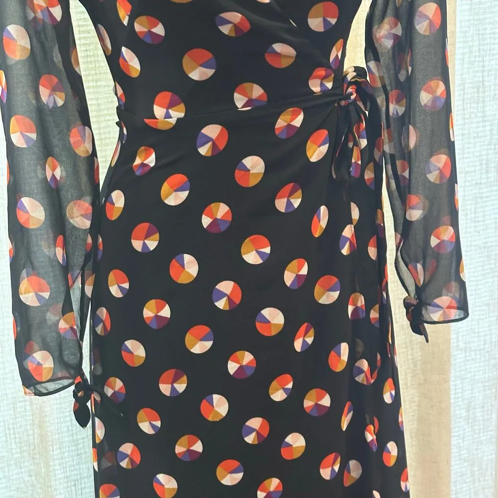 Karen Millen Black Sheer Sleeve Wrap Dress sz 4 Color Pop Wrap Dress - Image 12