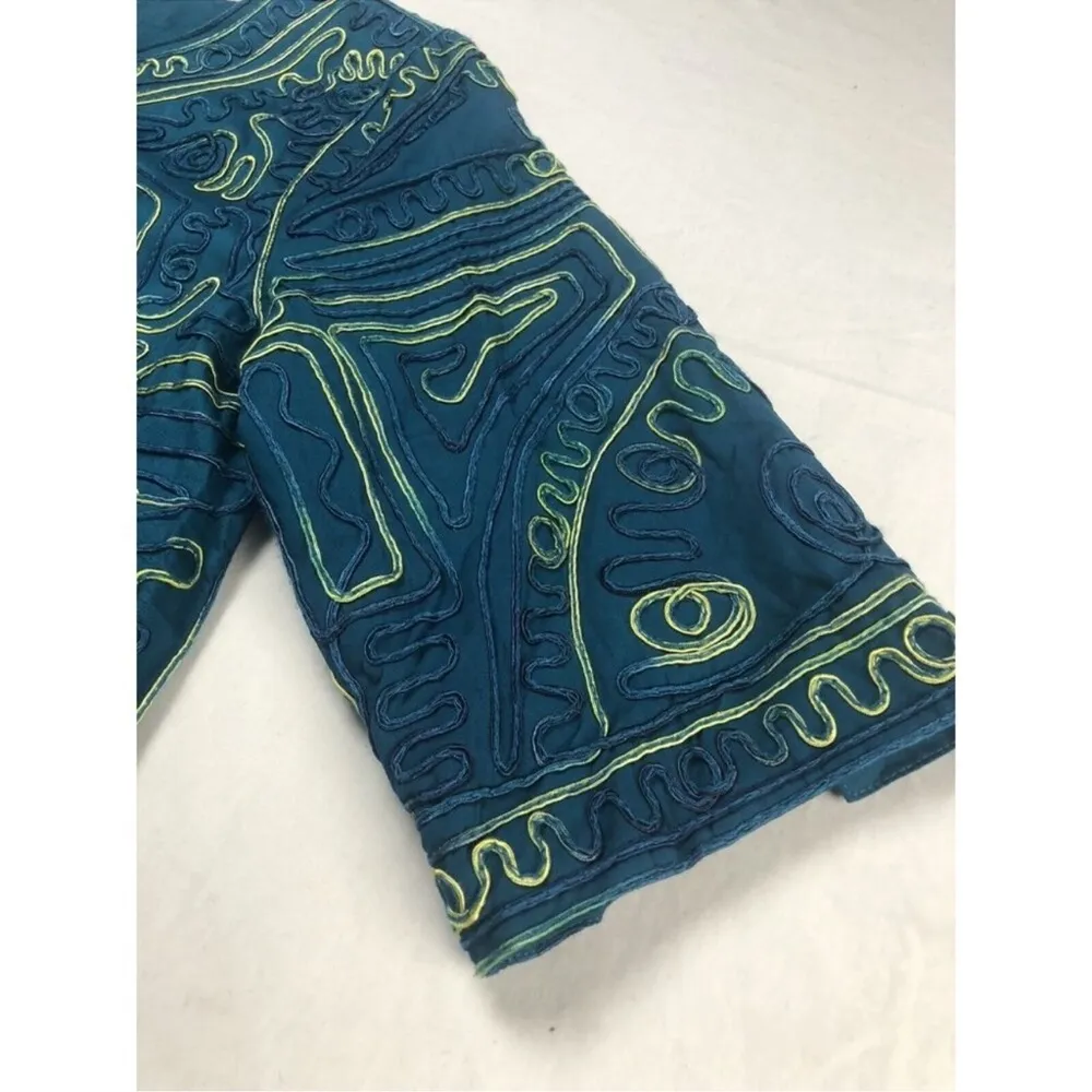CATHERINES Cardigan Jacket Blue Embroider Piping Button Up Abstract Sz 3X 22/24W - Image 8